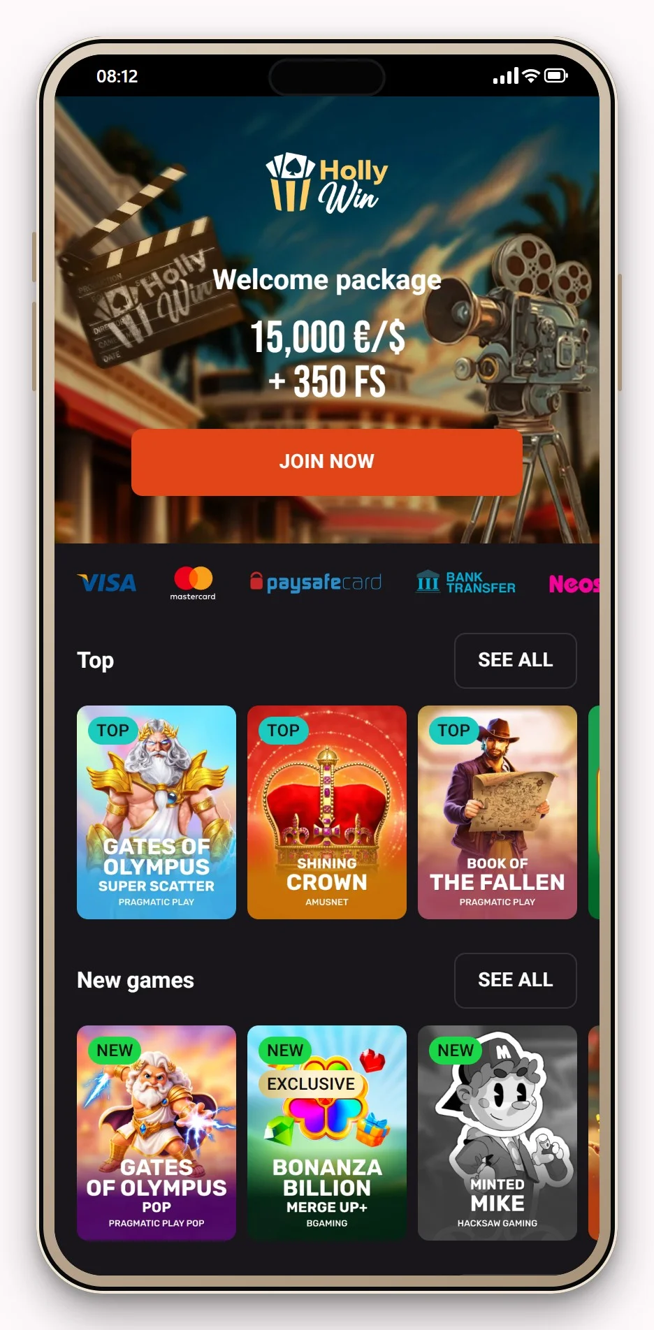 casino met neosurf: Hollywin mobiele site, de lobby