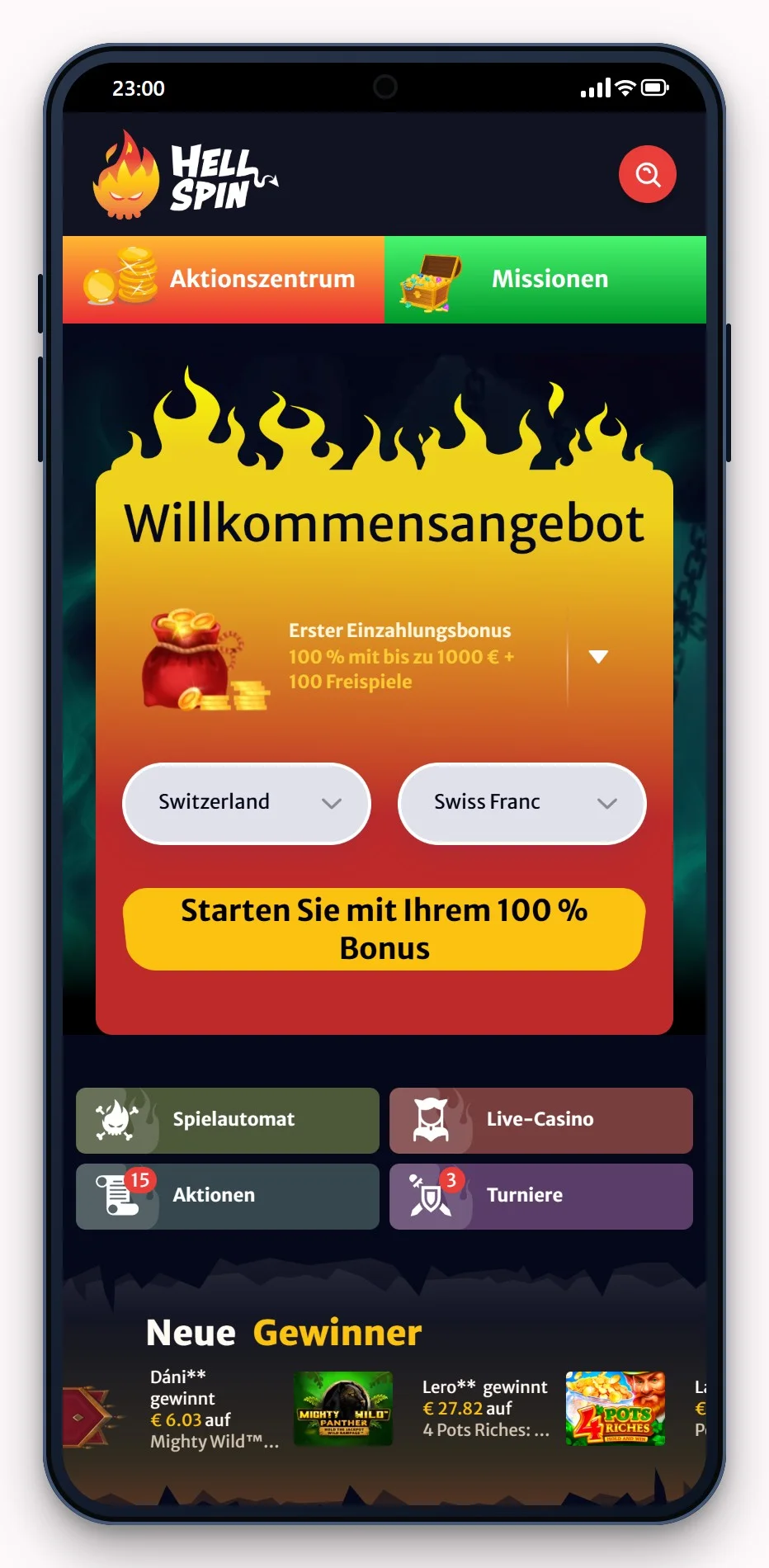 Neosurf Einzahlung Casino: HellSpin mobile Version, Lobby