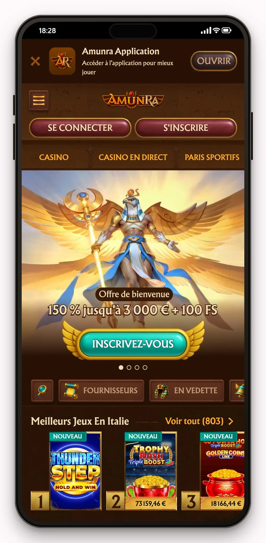 casino neosurf: AmunRa en version mobile, le lobby