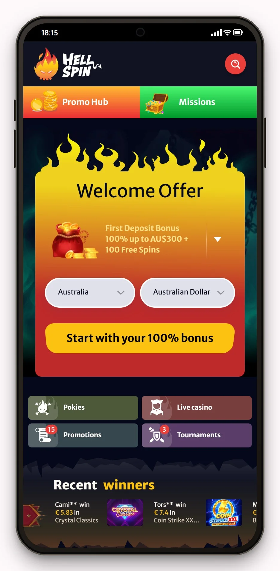 neosurf online casino australia: HellSpin on a phone